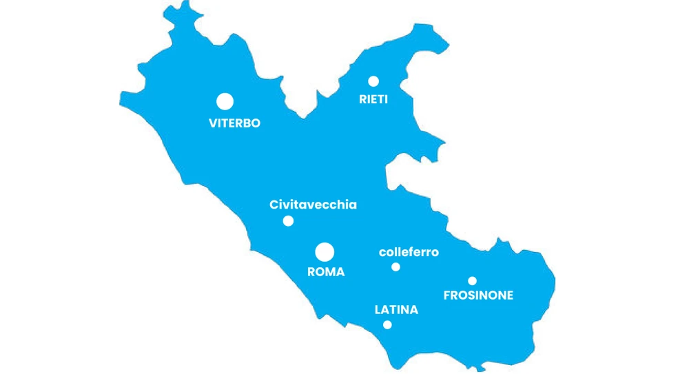 Sedi UILTuCS nel Lazio: Roma, Viterbo, Rieti, Civitavecchia, Colleferro, Latina e Frosinone